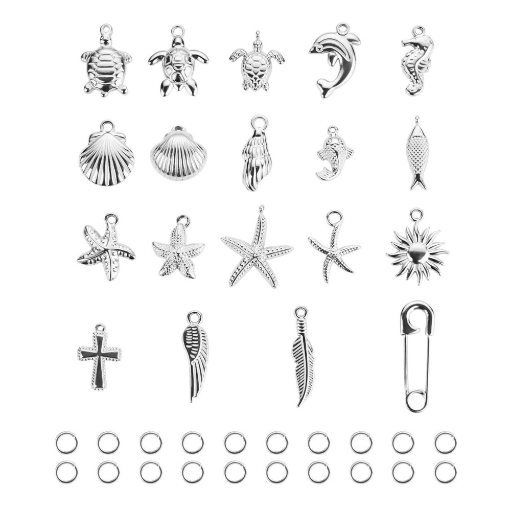 1699 19pcs Stainless Steel Jewelry Making Charm Bulk, Assorted Charms